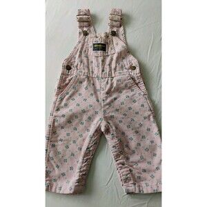 Vintage OshKosh B’Gosh Pink Floral Corduroy Overalls Girls USA Vestbak Sz 12 mo